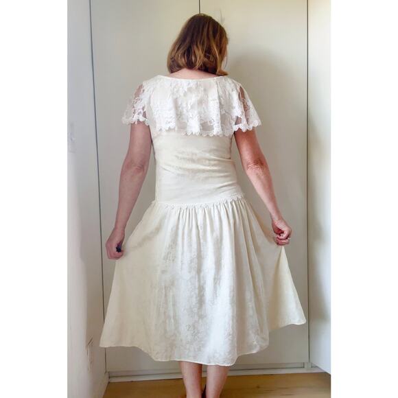 VTG 80s Jessica McClintock Silk Dress Cream White Lace Modern SZ 6-8 Coquette - Picture 9 of 14